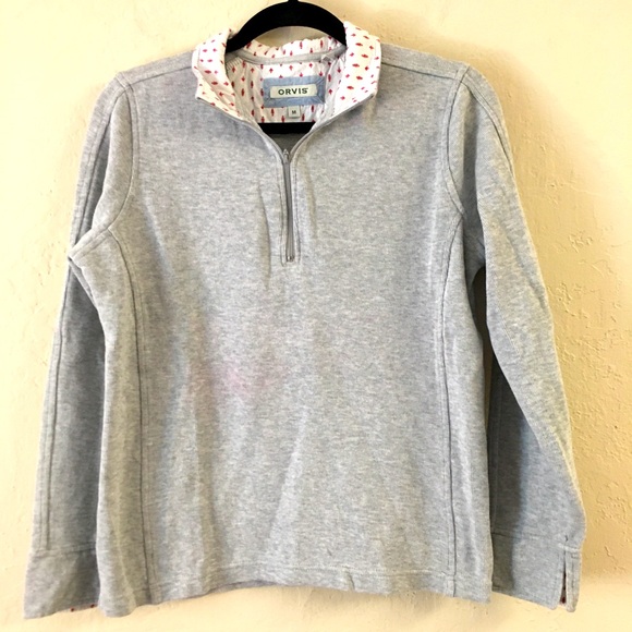 Orvis 100% Cotton Quarter Zip Sweater Sweatshirt Medium Gray - Picture 1 of 7